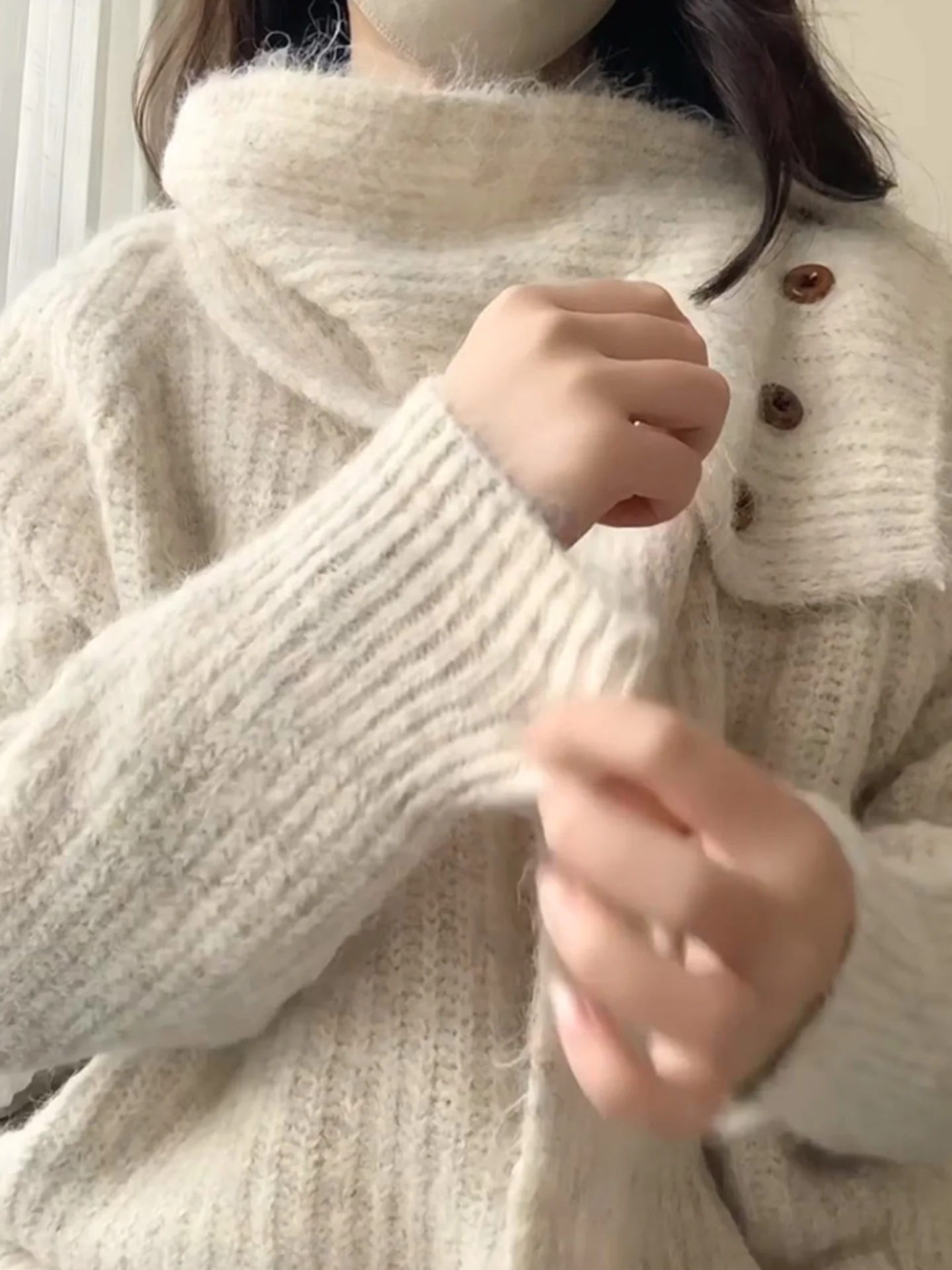 Sciarpa coreana pigra Sle maglione lungo a collo alto Sve donna autunno inverno capispalla personale allentato top lavorato a maglia