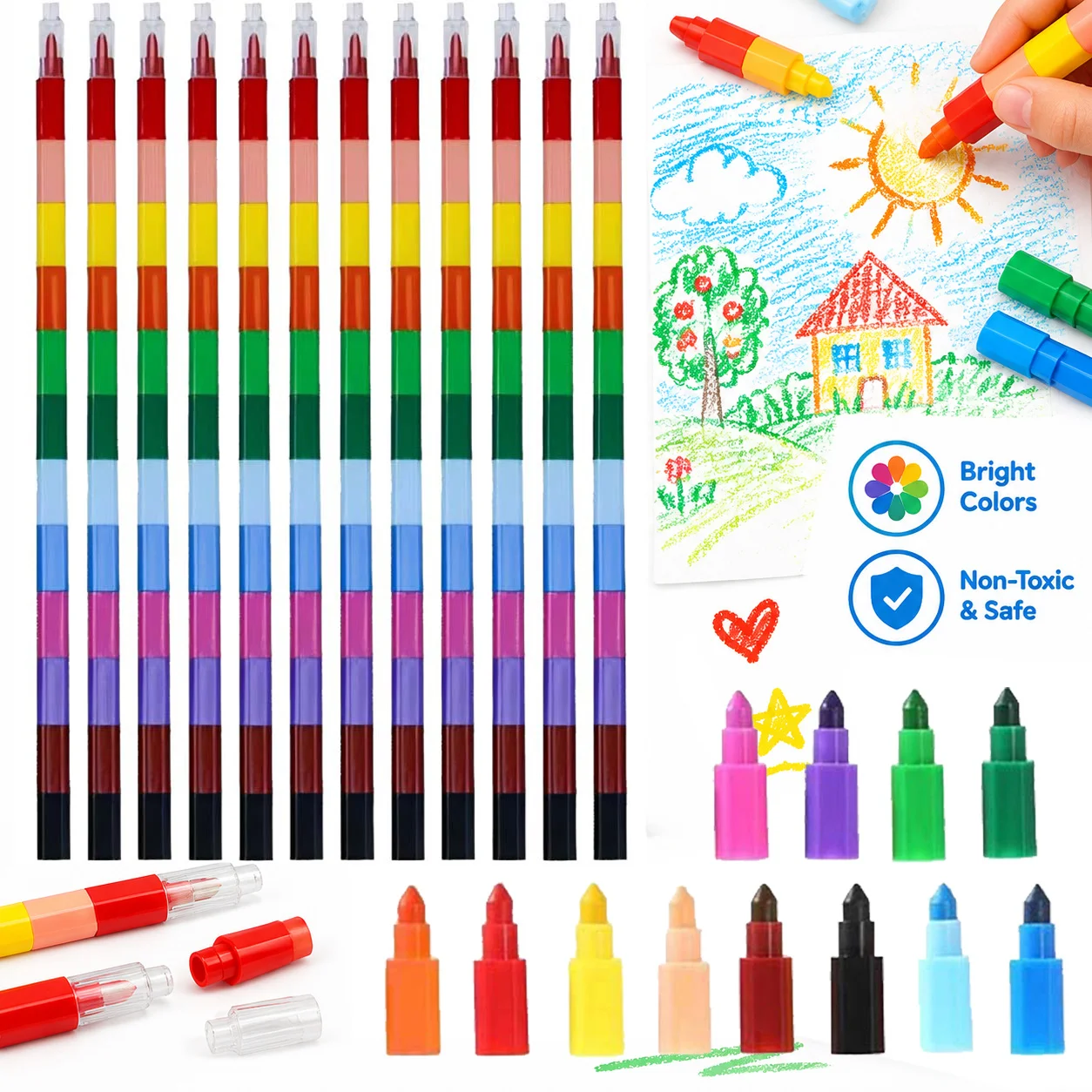 6/12/36pcs Creative Stackable Crayons Multi-Color Building Block Wax Crayons for Painting Art Class Scrapbooking DIY TMZ