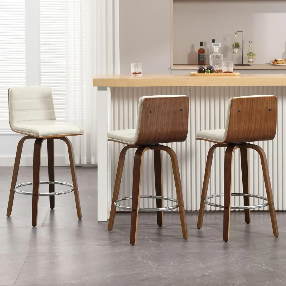 

Bar Stools Counter Height, Swivel Counter Stools with Back and Bentwood Legs, Upholstered Kitchen Counter Pub Chairs, Bar Stool