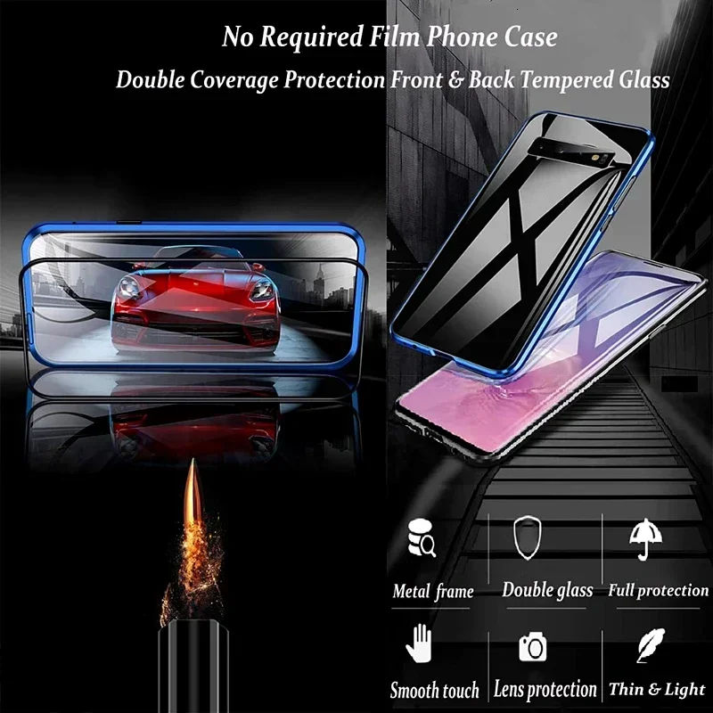 360 Metal Magnetic Adsorption Case for Redmi Note 13 12 11 11S 10 10S 9 9S 8 8T Pro Double-Sided Glass Cover Mi 11T 13T Pro Lite