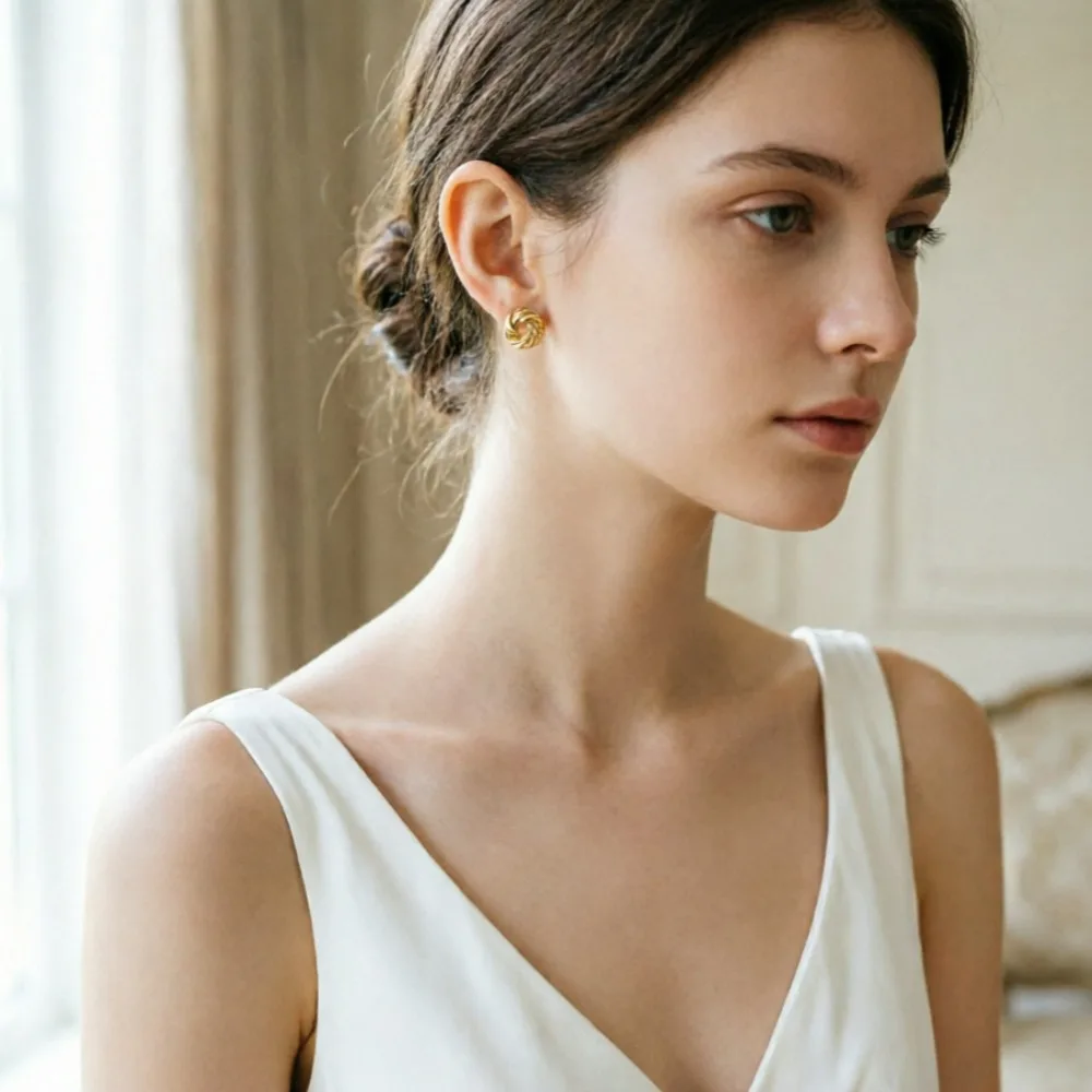 SUMENG Gold Color Small Metal Stud Earrings for Women Elegant Unique Fashion Jewelry Accessory for Daily Wear