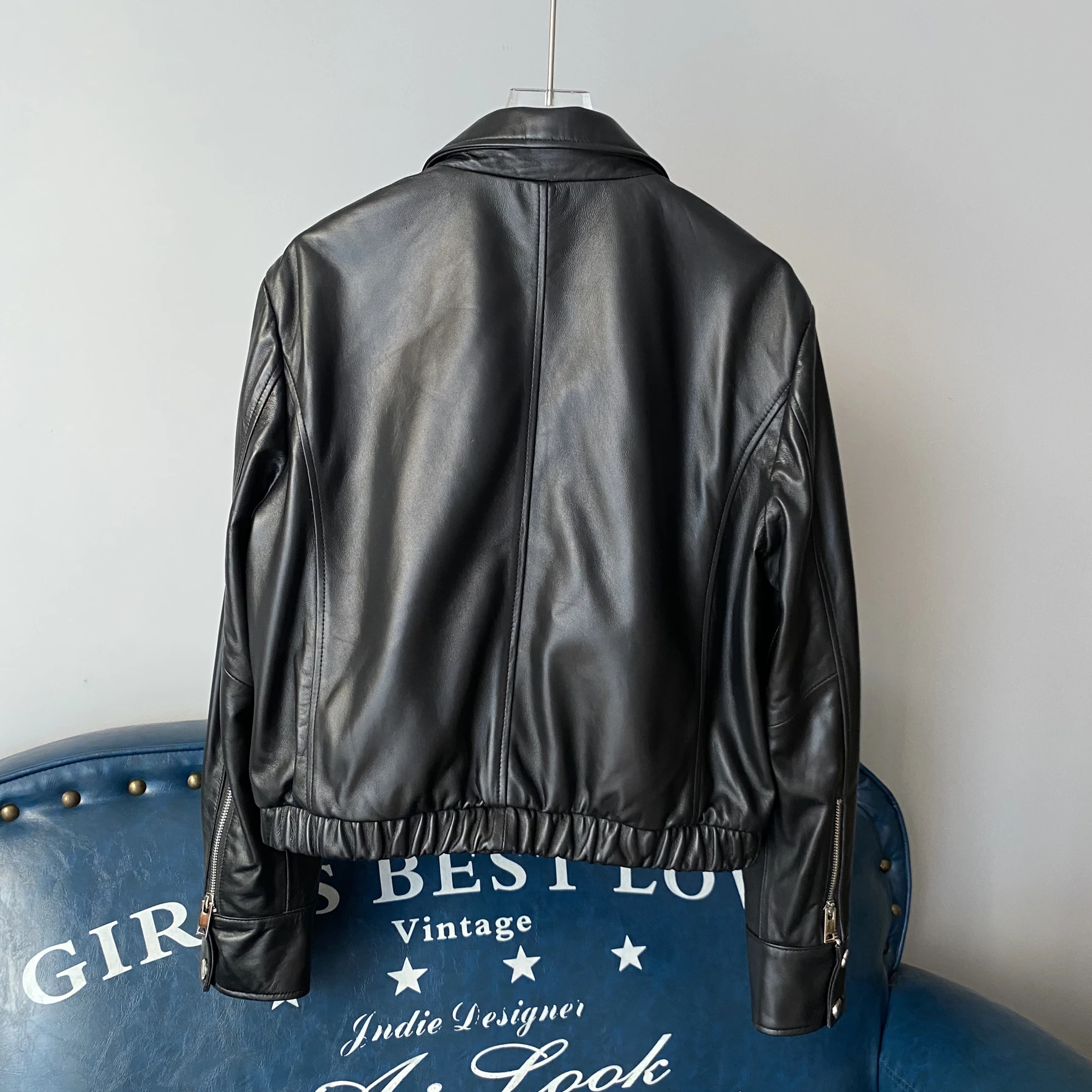 Ele ort Jaet de cuero para mujer, abrigo de piel sintética con cintura elástica y cuello vuelto, Otoño Invierno, recién llegado