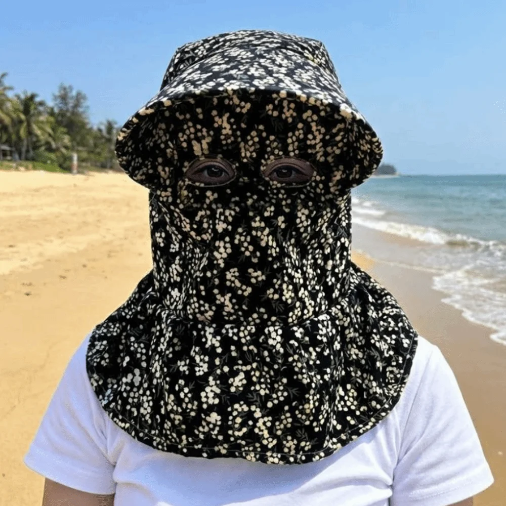Sonnenhut mit breiter Krempe und Gesichtsmaske, atmungsaktiv, UV-Schutz, Teepflück-Arbeitshut, leicht, vollständig umschließender Fischerhut, Sommer, Outdoor