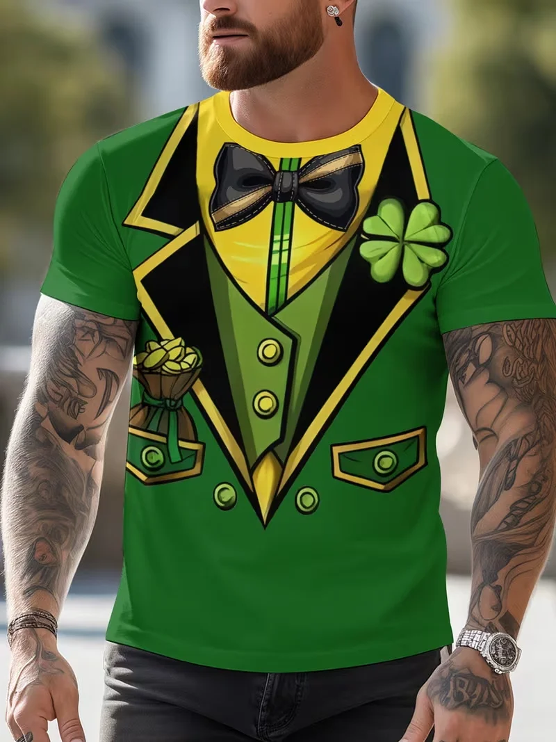Men'S 3D Digital Print St. Patrick'S Day T-Shirt Irish Luck & Shamrock Design St. Patrick'S Day Casual Summer Tee For Parties