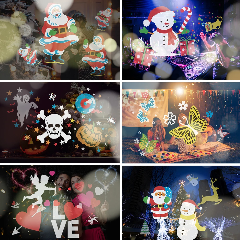 Christmas Projection Light 6 Card Replacement Christmas Light Family Party Audience Atmosphere Light Halloween LED Lights