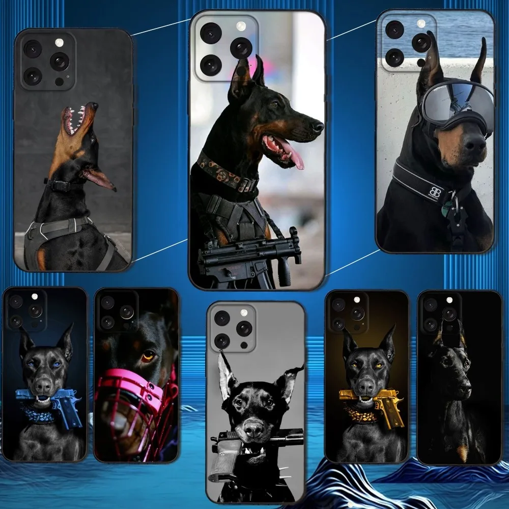 Funda de teléfono Gun Dog Doberman Pinscher para iPhone 16,15,14,13,12,11 Plus,Pro Max, XS,X,XR,SE,Mini,8,7, funda negra de silicona suave