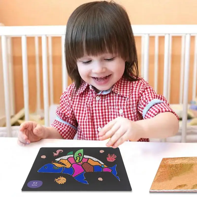 Kratz papier Kunst für Kinder glitzern bunte Kreativität Rubbel papier Transfer Aufkleber DIY Malerei Papier Collage Spielzeug