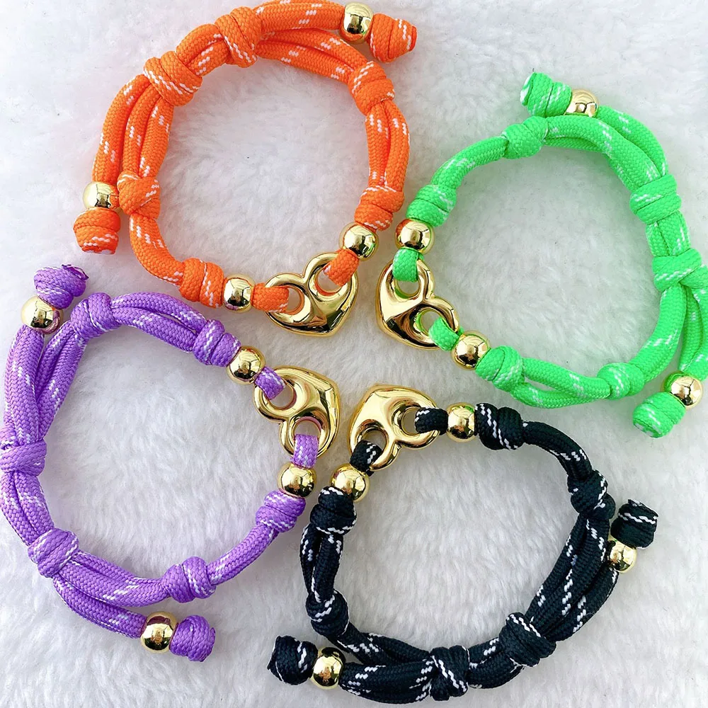 

2026 New Heart-shaped Smooth Pig Nose Dopamine colored Rope Bracelet with Personalized DIY Adjustable Bracelet