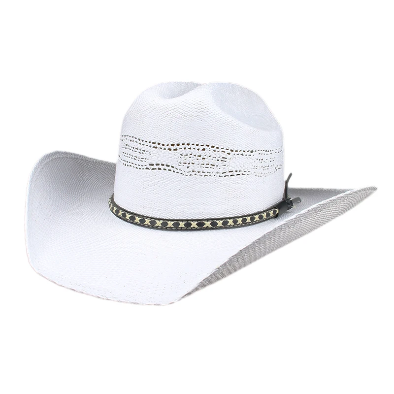 Unisex Leisure Hollow-out Yellowstone Hard Straw Beach American Western Wide Brim Cowboy & Cowgirl Sun Hat Pinch Front 55-61cm