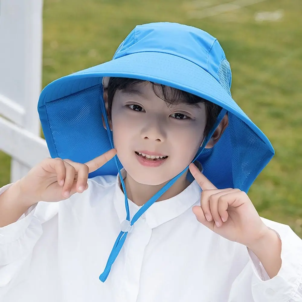 Outdoor Boy Girl Adjustable Sun Hat Children Bucket Hats UV Protection Wide Brim Cap