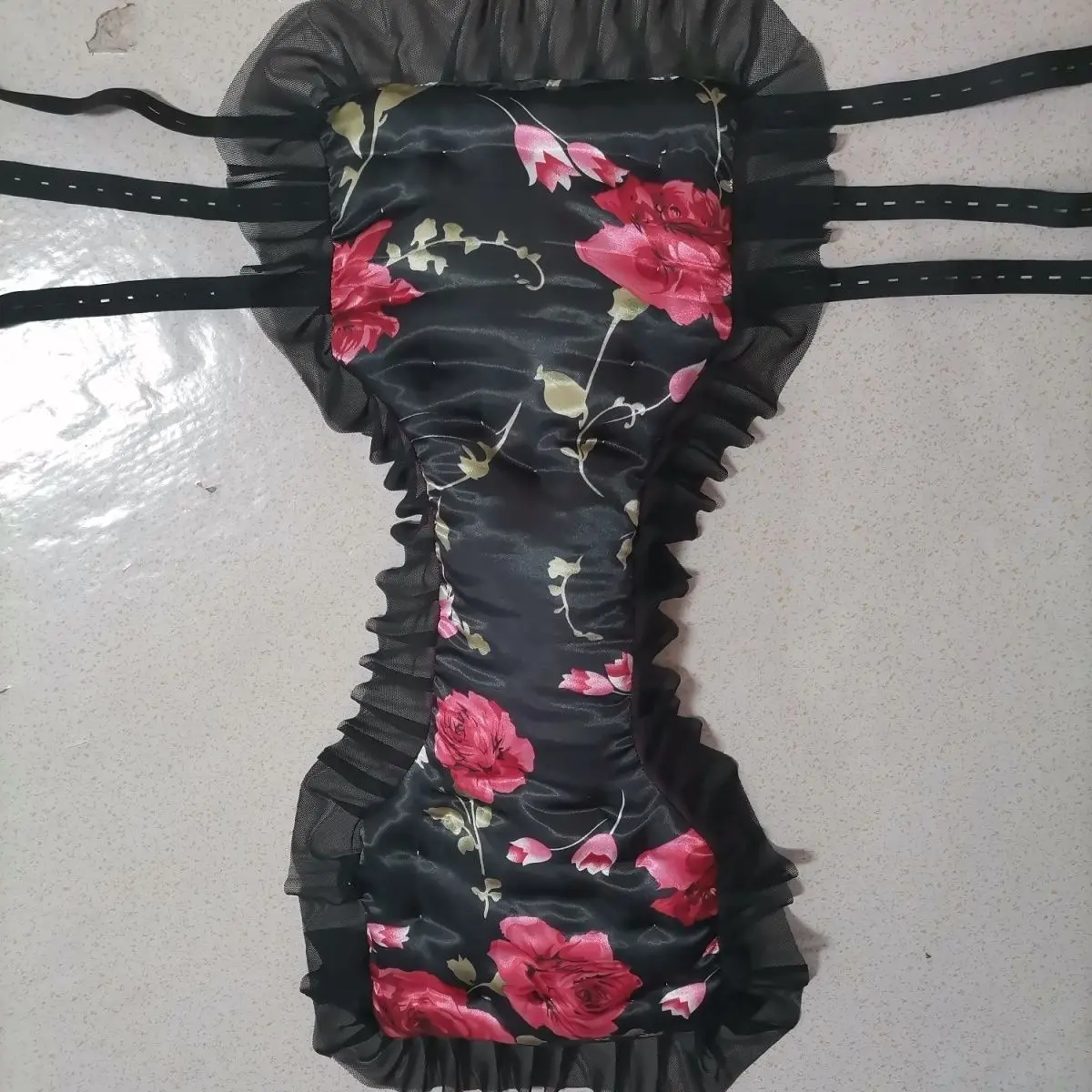 수제 남녀 공용 두꺼운 방수 면 혼방 사이즈 퍼피 빅 실키 터치 레이스 헴 플로럴 티브리프 엘라스틱 웨이스트