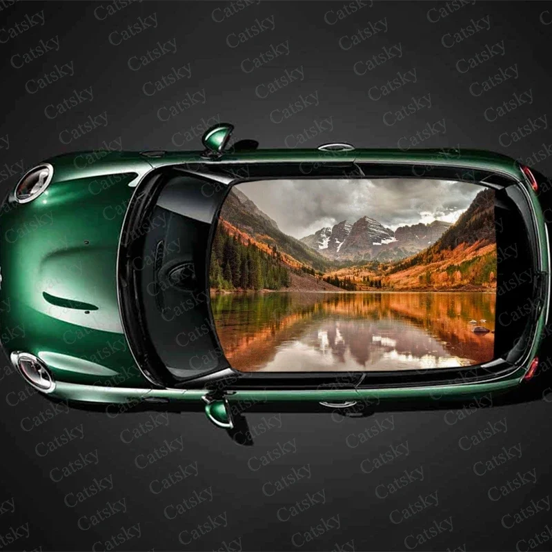 

Осенняя оранжевая горная наклейка на крышу автомобиля, декоративная пленка, наклейка на автомобиль, виниловая наклейка на капот, графическая пленка, аксессуары для защиты автомобиля, подарок