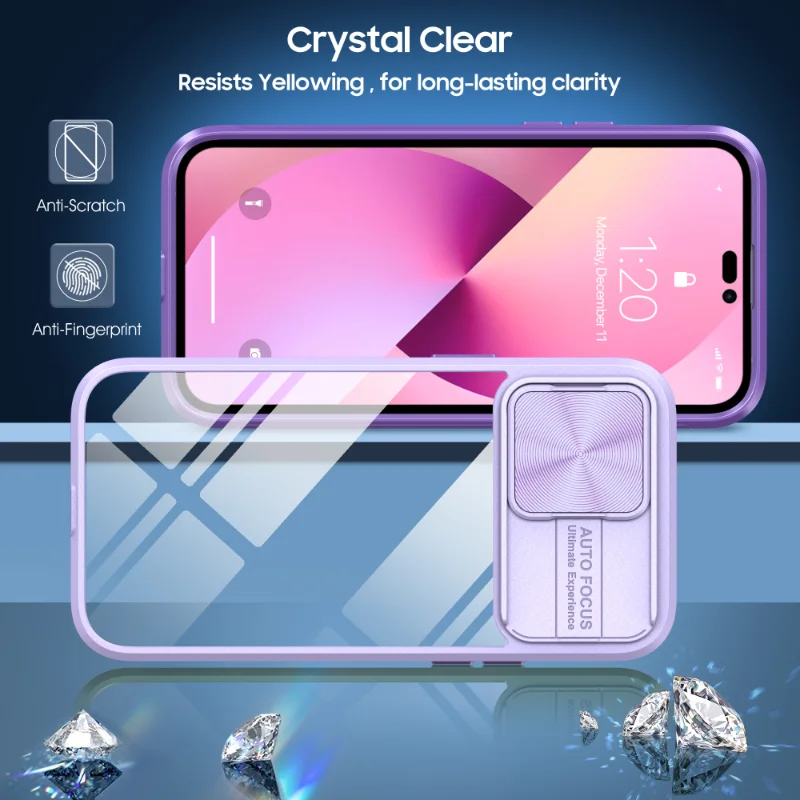 Slide Camera Lens Protection Case For iPhone 15 14 11 12 13 Pro XS Max XR 7 8 Plus SE Soft Bumper Shockproof Clear Hard PC Cover