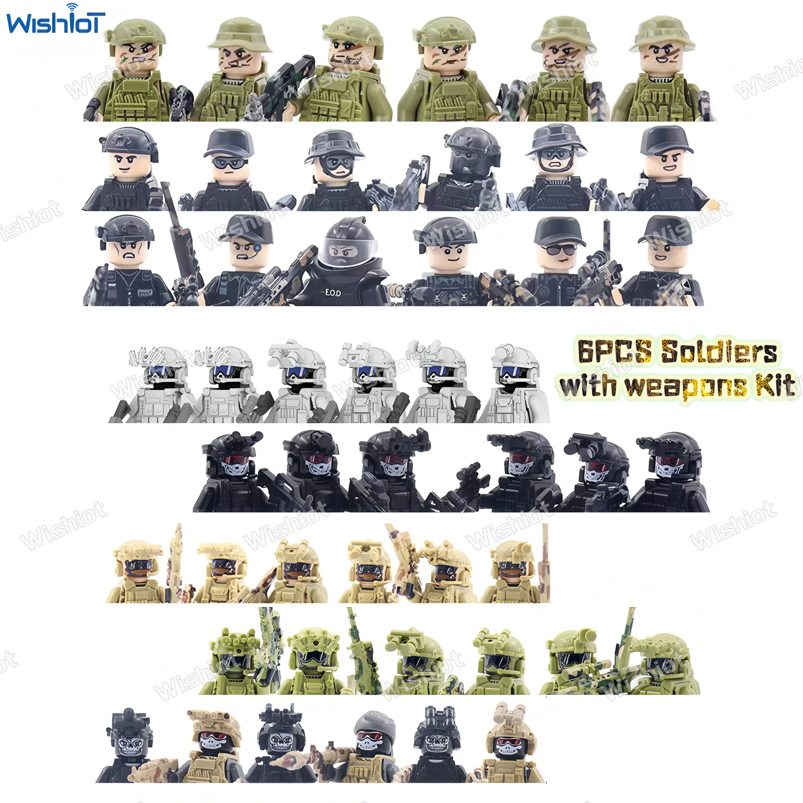 

MOC Military Special Forces 6PCS Army Soldier Figures with Weapons Building Blocks Action Dolls Mini Characters Toys Kids Gift