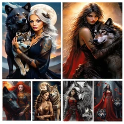 New Diamond Painting Cross Stitch Woman and Wolf Full Square 5D DIY Diamond Embroidery Mosaic Set Crafts Home Decoration Gift