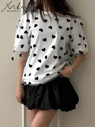 Summer Oversized Mesh T Shirt Women Short Sleeve Red Heart Tulle Top Tees Casual Loose Cotton Chic Two Piece T-Shirt For Women