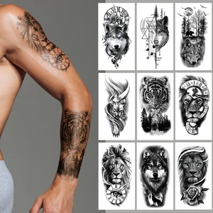 ماء مؤقت وهم ملصقات الوحش الأسد الذئب النمر الذراع الشارات الرجال النساء العالمية هدية الديكور الجسم الفن أعلى 6 بيع الذئب الذكور الذراع الوشم - No6