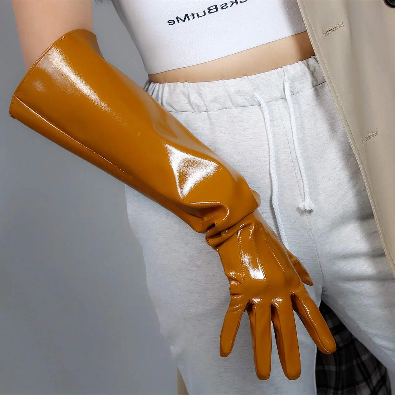 TECH LONG Winter Warm GLOVES Quilted PUFF SLEEVES Unisex Black Faux Leather Size L 50cm Oversize Halloween Cosplay CostumeGlove