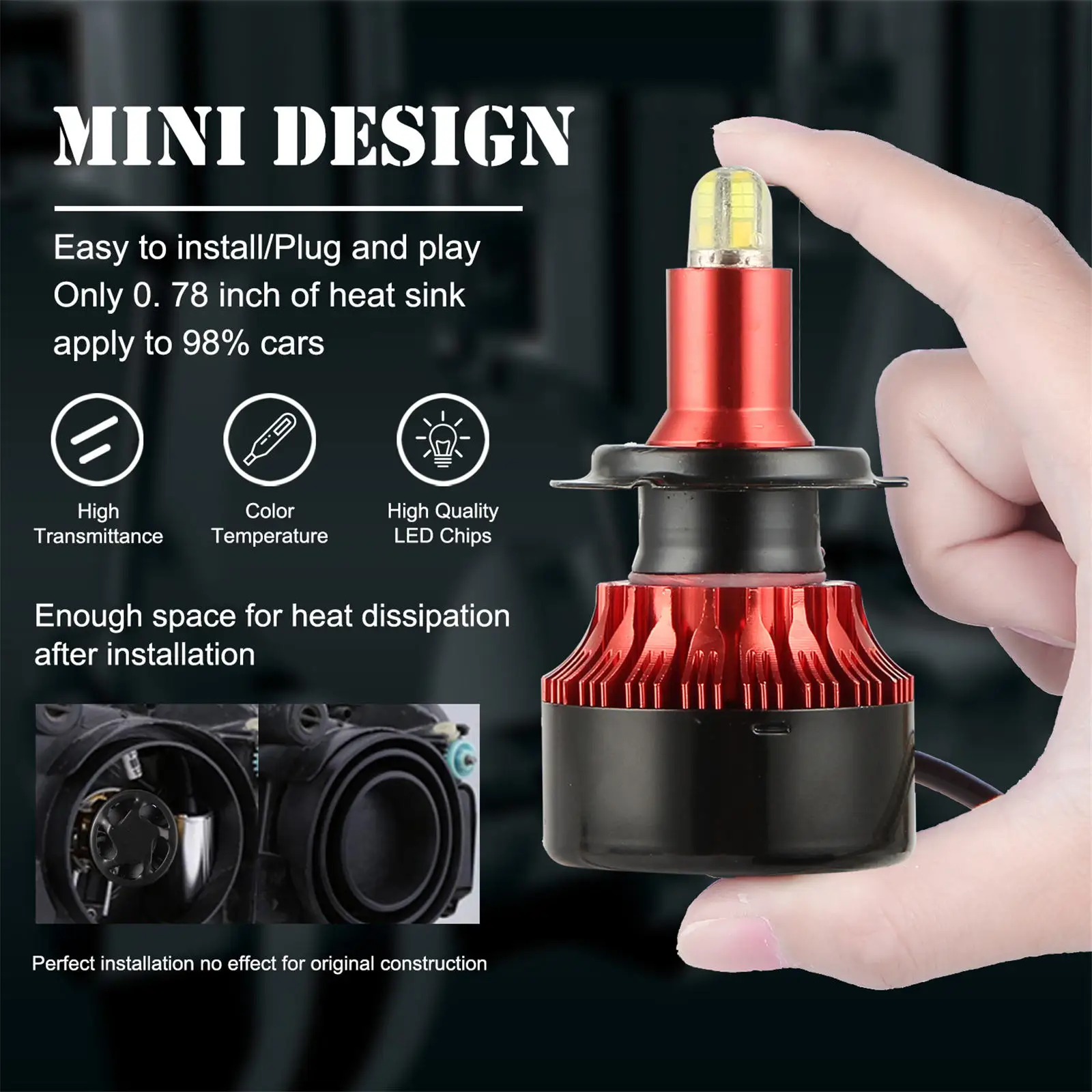 DPGKITS 2PCS H7 4-Sides 360 Degree 6500K IP68 DC 9-32V Car LED Headlight Bulb HID Kit Fog Light Auto Accessories Dropshipping