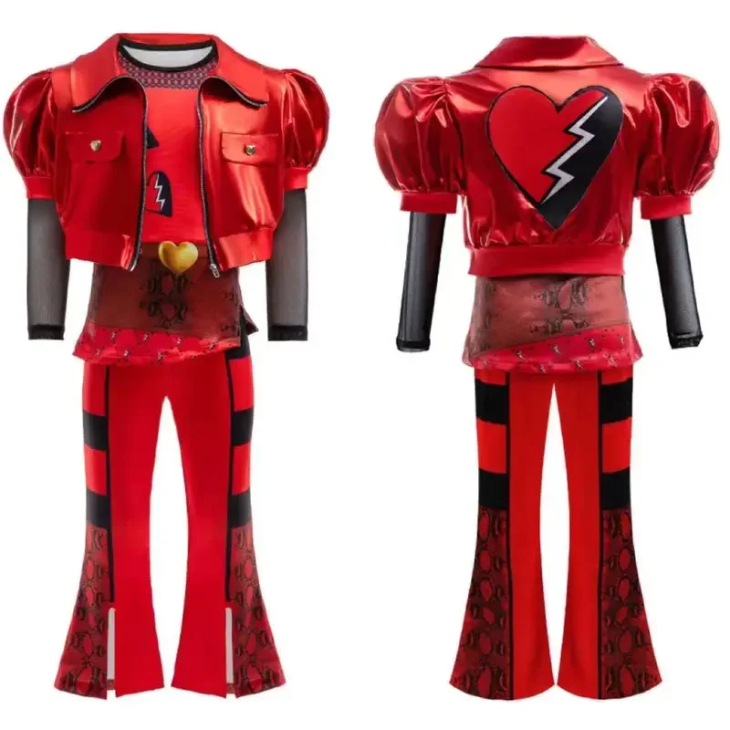 Girls Descendants 4 Red Cosplay Costume Movie The Rise of Red Accion Halloween Disguise Party Dress Up Suit For Kids