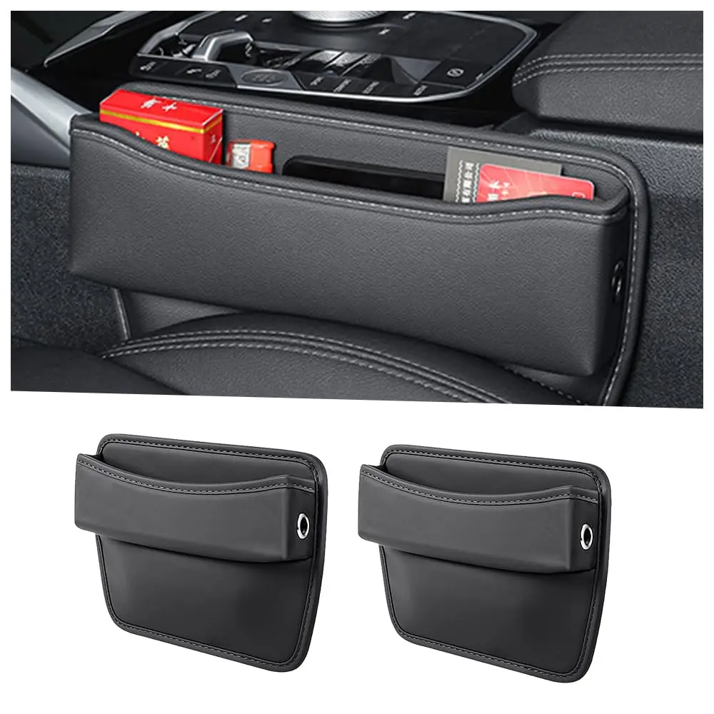 

2 шт. органайзер для наполнителя зазоров в автомобильном сиденье, кожаный наполнитель зазора автомобиля с 2 отверстиями для зарядки для хранения предметов, интерьер автомобиля большой емкости
