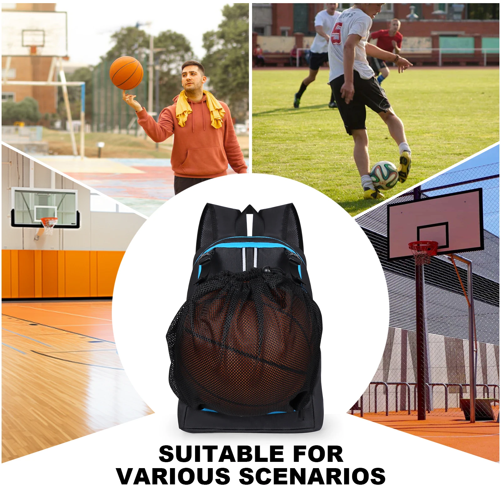 ﻿ Sports Basketballback Bag Fitness Gym Portable Basketball Mesh Large Capacity Backpack Outdoor Basketball Soccer Storage Bag