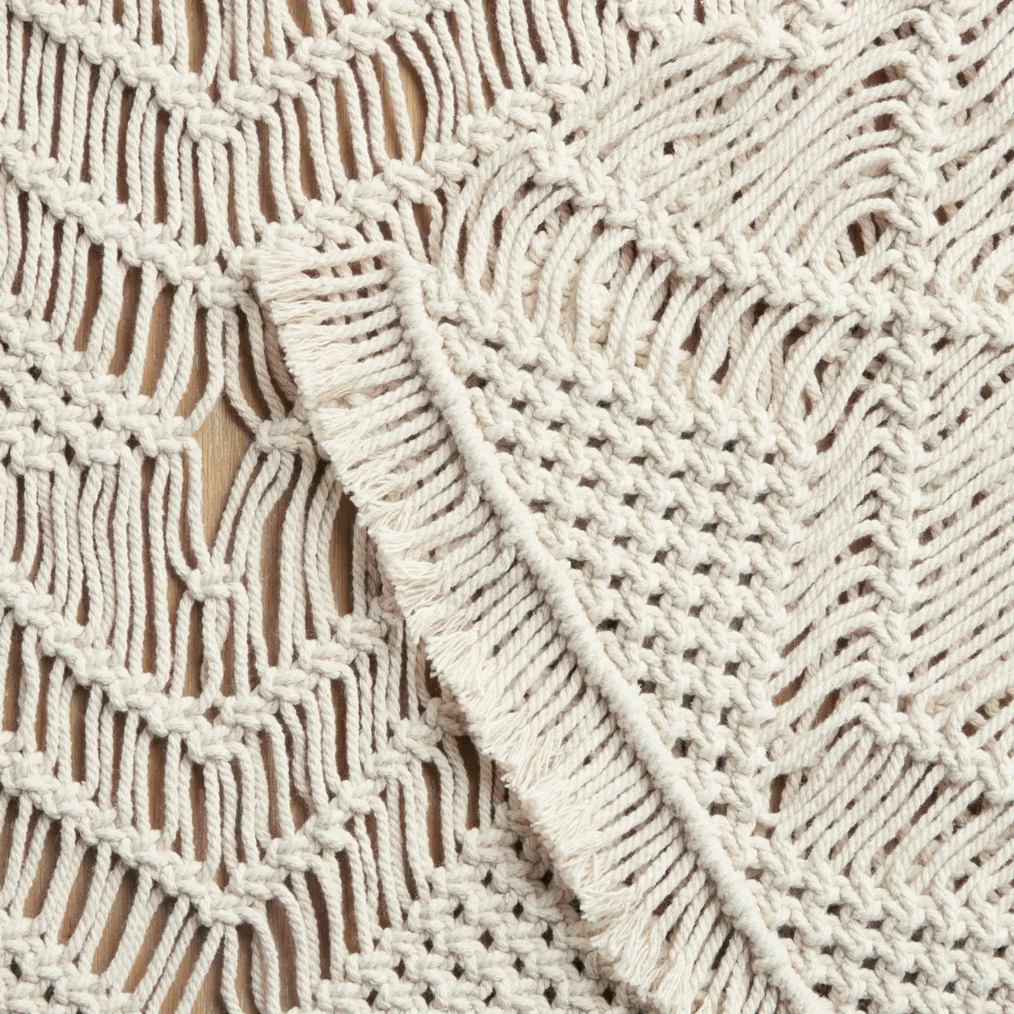 90"x14" Macrame Table Runner – 100% Natural Cotton, Machine Washable