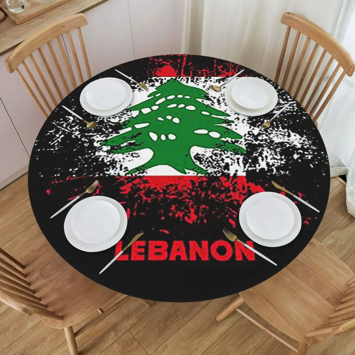 Lebanon Watercolor Lebanon Flag Lebanese Outfit Waterproof Round Tablecloth Table Cloth for Kitchen Events Dining Table Cover