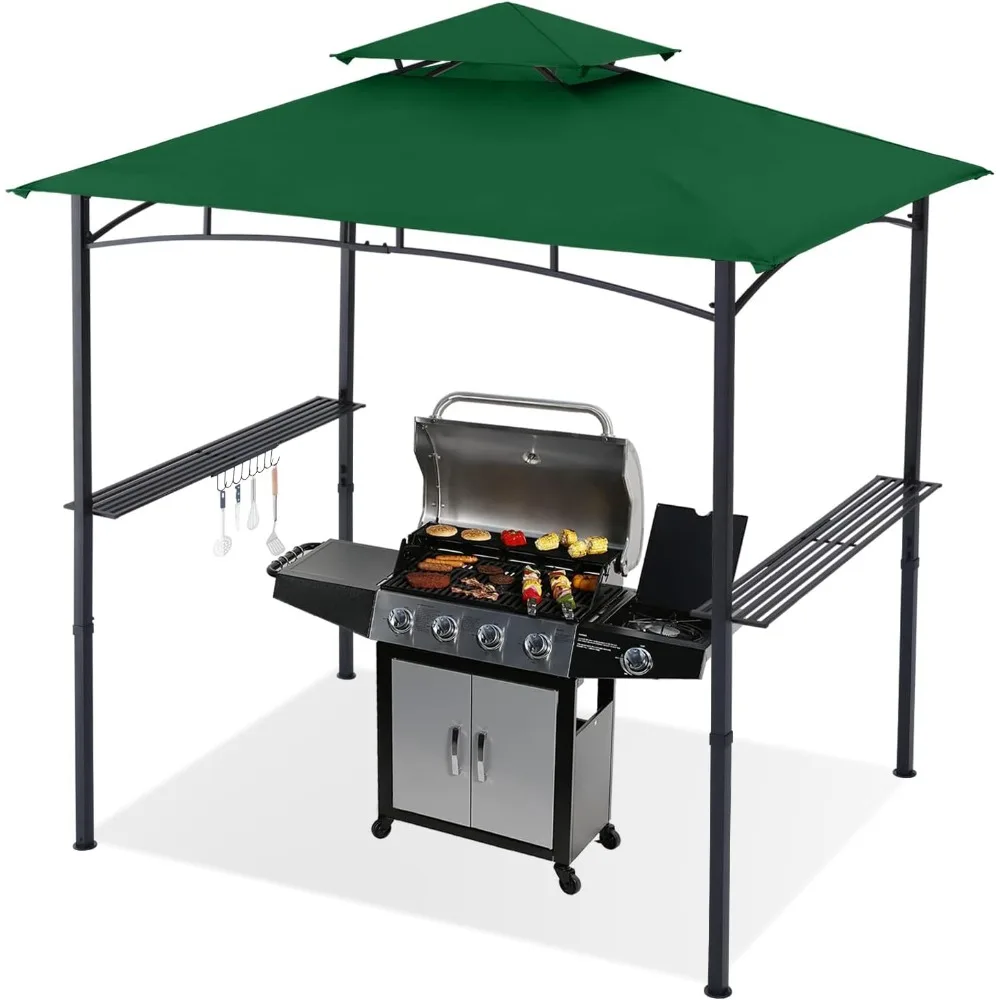 8'x 5' Grill Gazebo Shelter, Outdoor BBQ Gazebo Canopy with LED Light (Green), All Season Waterproof Gazebo