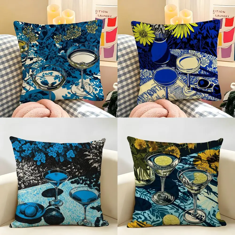 Cocktail glass print Cushion Cover Natural Linen Double Sided Print  Throw Pillow Case for Sofa Couch Home Decor