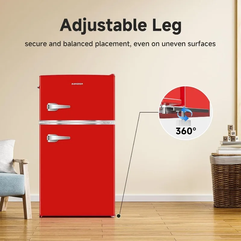 BANGSON Mini Fridge with Freezer, 3.2 CU.FT Small Refrigerator with Freezer, Door Handle, Bottle Opener, For Bedroom, Dorm