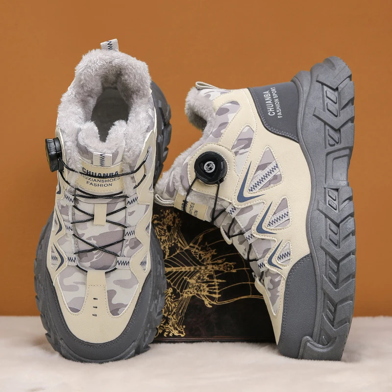 

Winter Warm Snow Boots Man Ankle Boots Knob Design Motorcycle Boots for Men Non-slip Outdoor Men's Work Boots botas para hombre