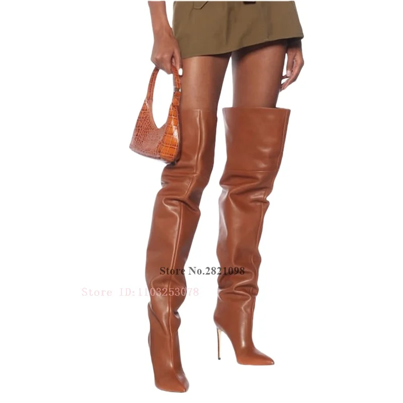 Thin Heeled High Heel New Large Crocodile Fashion Sexy Boots Coffee Over The Knee Length Boots Women High Heel Long Boot