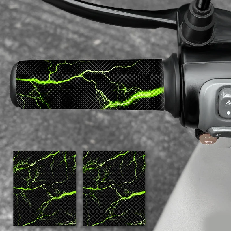 2Pcs Green Lightning Motorcycle Handlebar Stickers Waterproof Anti-slip Vinyl Decals Universal For Scooter Bike Modification