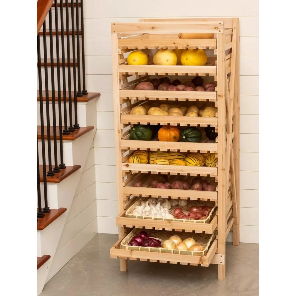 

Gardeners Supply Company Garden Harvest Rack, Large 9 Drawer Adjustable Wooden Vegetable and Fruit Storage | Herb Drying