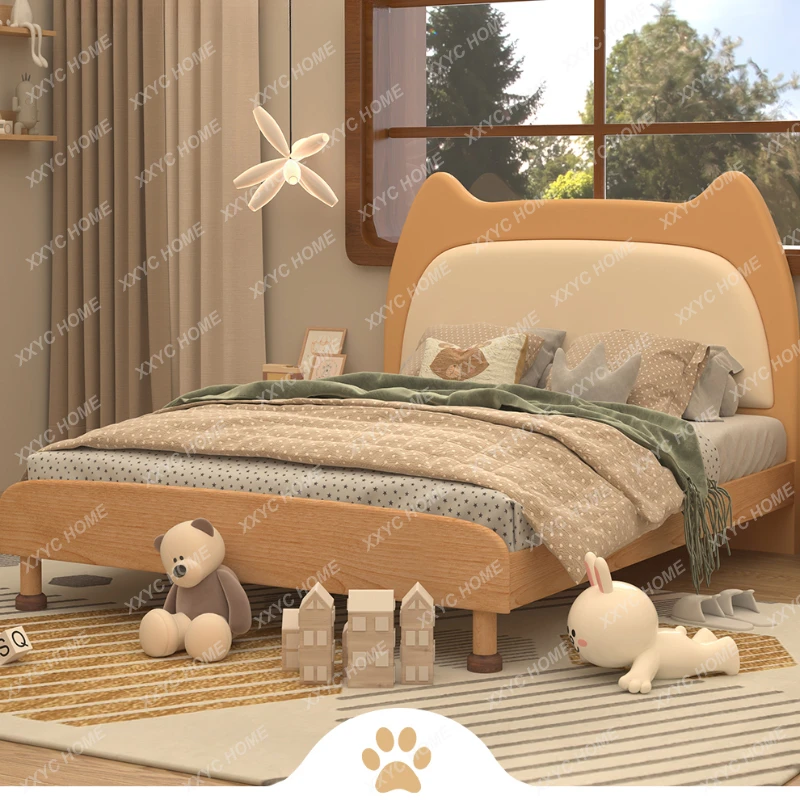 Beech Children's Bed Boy Single Small Bed Solid Wood Girl Princess Bed Wood Color Bedroom Bed