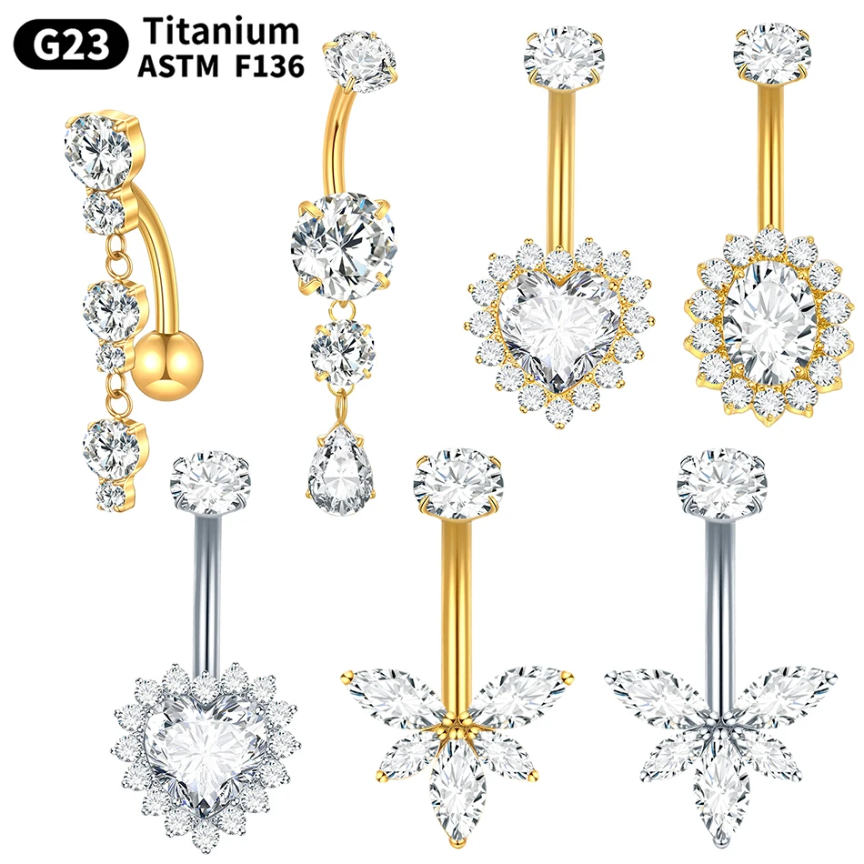 

1PC Titanium Navel Piercing14G Cubic Zirconia Belly Button Rings Dangling Navel Earring Belly Piercing Sexy Body Jewelry Ombligo