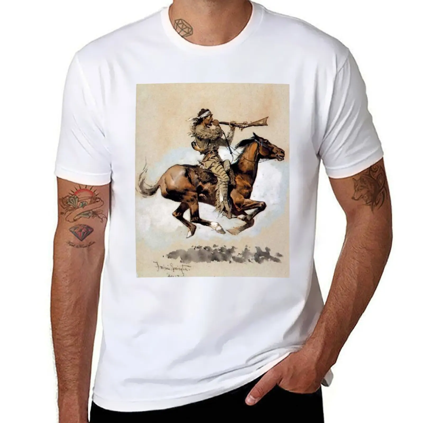 

“Buffalo Hunter Spitting Bullets” by Frederick Remington T-Shirt shirts graphic baggy shirts plain black t shirts men