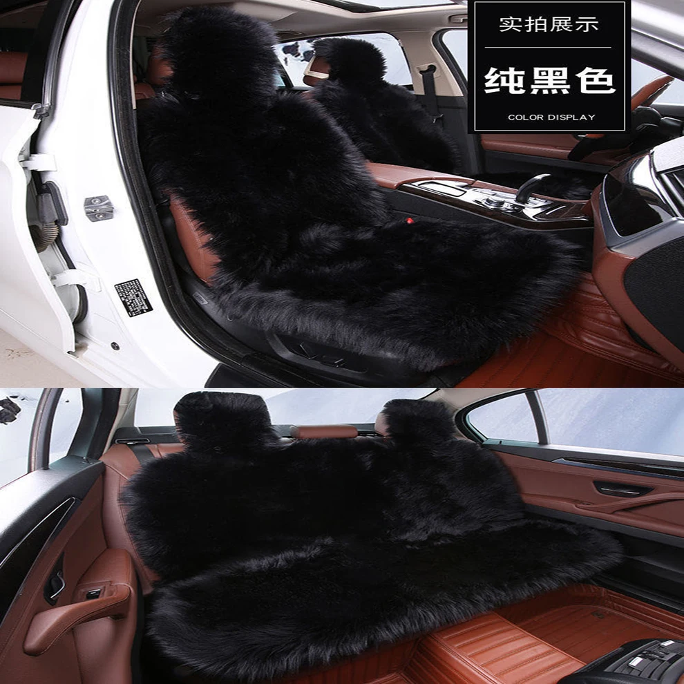 3Pcs Faux Sheepskin Car Seat Covers For Cars Full Set Long Wool Auto Artificial Car Cushion Plush Fur Seat Cover Unviersal