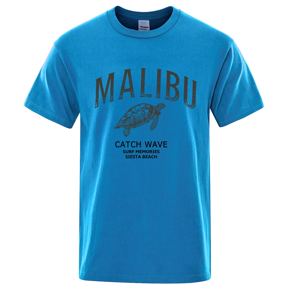 Malibu Catch Wave Sea Turtle T Shirts Men Fashion Loose Tee Clothing Breathable Casual Summer Tshirt Oversize 100% Cotton Tops