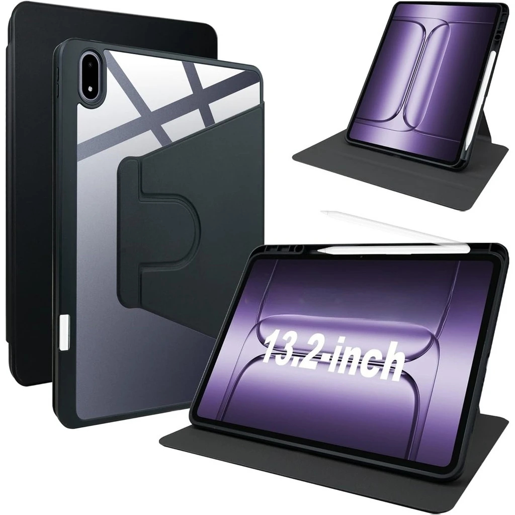 

360 Rotation Acrylic Transparent Case for OPPO Pad 5 Pro 13.2 2026 13.2 inch with Pencil Holder