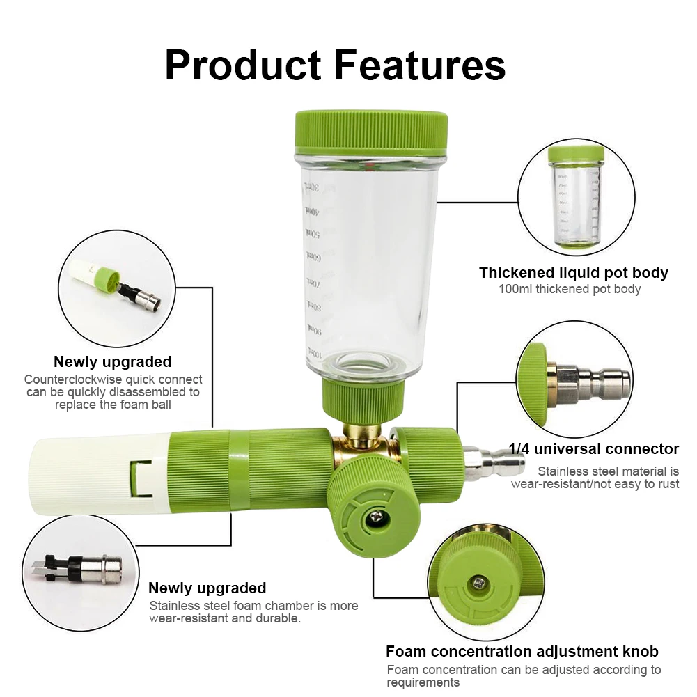 100ml Pressure Washer Gun with 1/4 Inch Quick Connector Car Wash Foam Sprayer Adjustable Foam Spray Pot for Car Wash