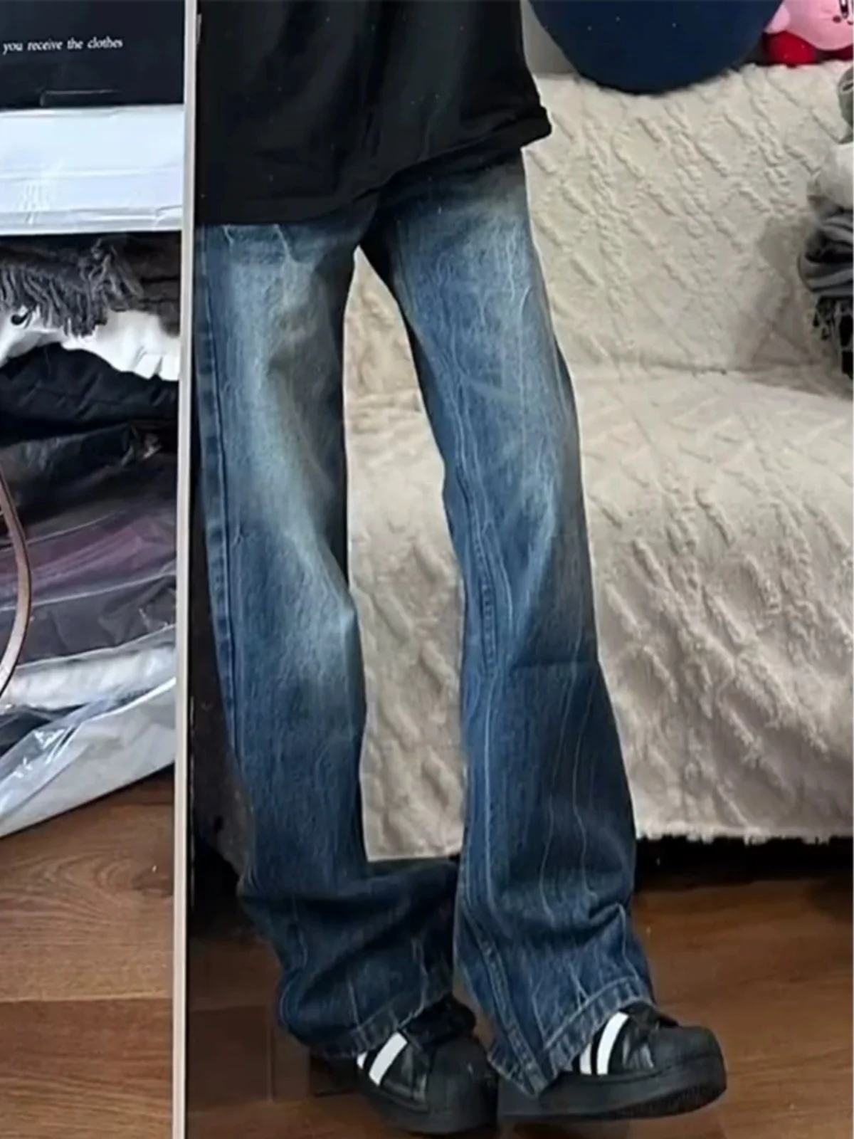 

Waed Deep Blue Men's Jeans Trendy Brand Lightning Pattern Straight Leg Pants Youthful Sle Casual Loose Fit All Seasons