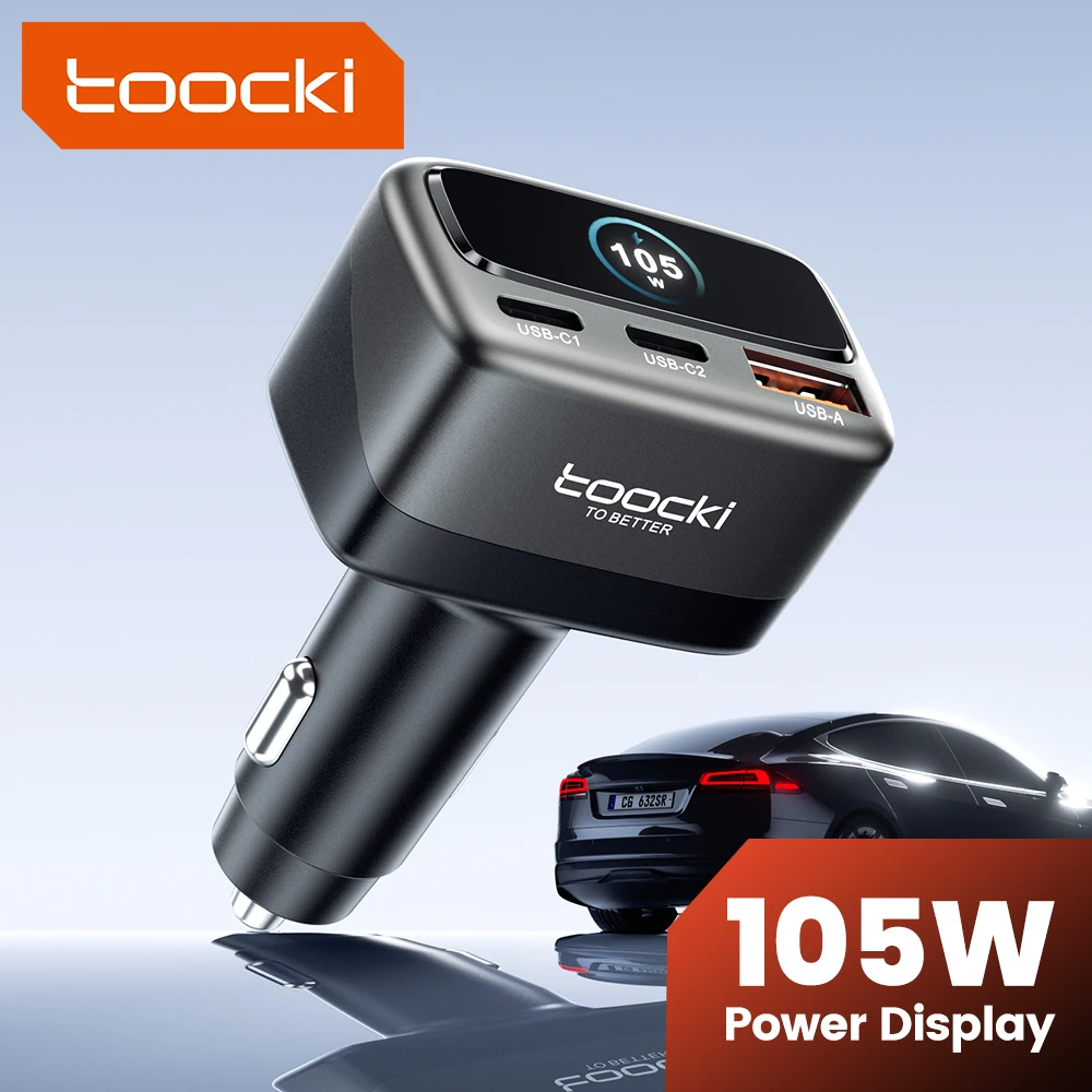 Toocki 105 W Auto Ladegerät PD 45 W 30 W PPS 3-in-1 Schnelle Lade USB C Display Auto Telefon Ladegerät Für iPhone 17 16 Samsung S24 Xiaomi