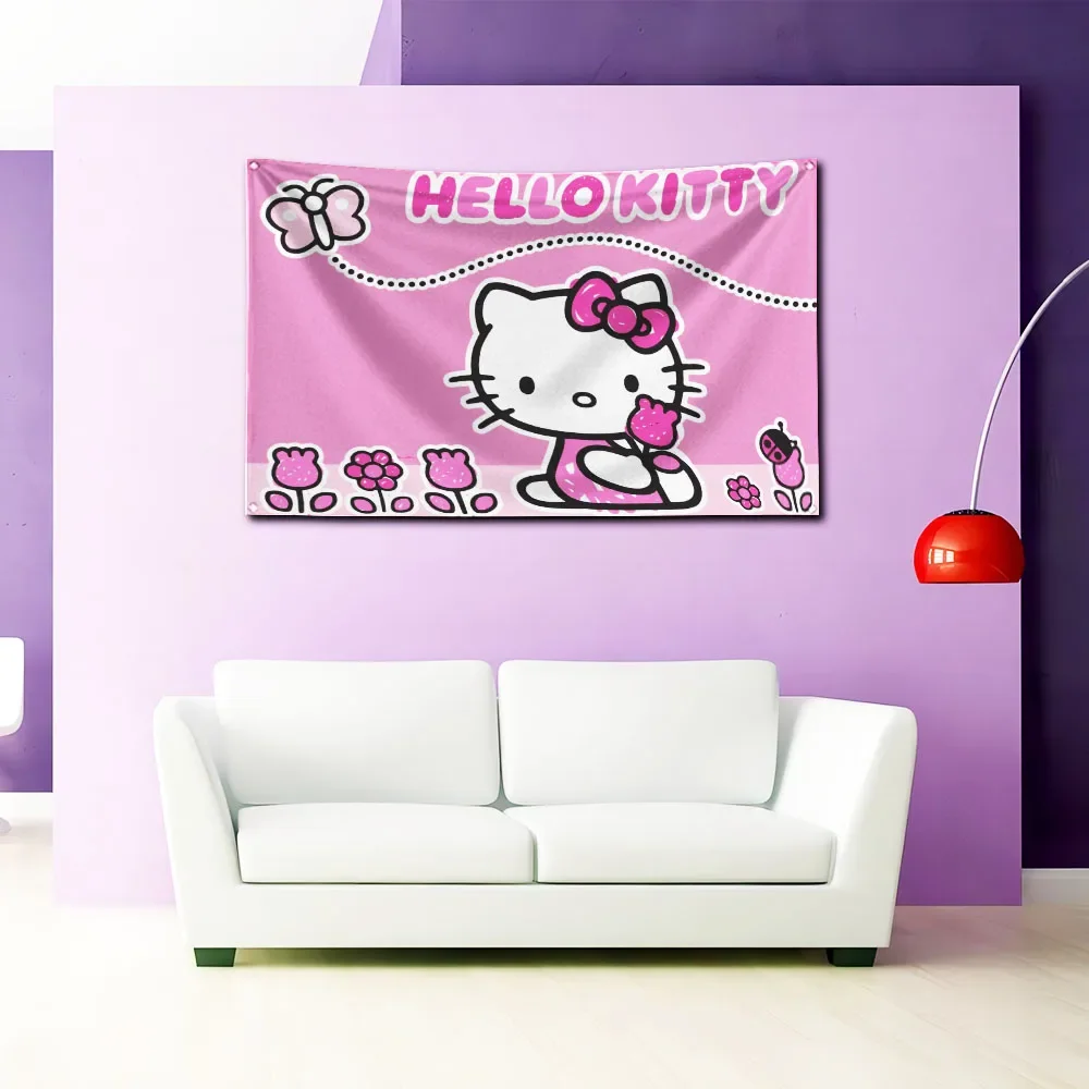 90X150cm różowy śliczny hellos kittys Flaga Poliestrowa drukowana dekoracja pokoju lub wewnętrzny baner gobelinowy