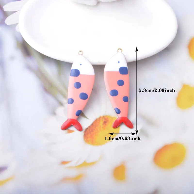 2 Stück Kupfer beidseitig geölte niedliche Fisch-Anhänger, bunte lange Halskette für Frauen, Ohrringe, Wal-Anhänger, DIY-Schmuckzubehör – Detail 2