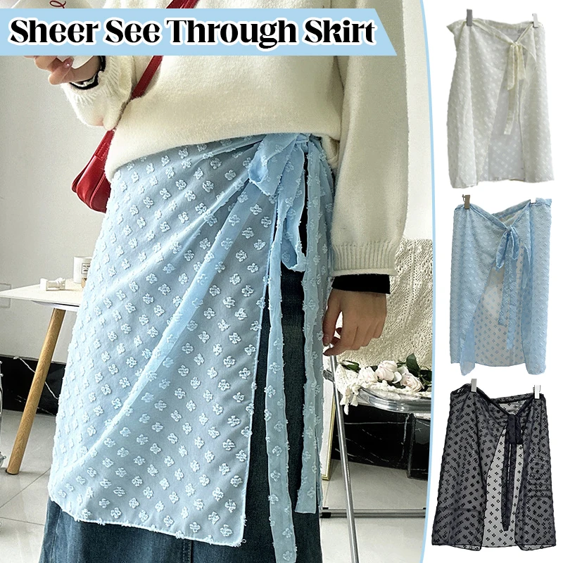 

Sheer Shirt Extenders Women Lace Up Stackeds Wearing Skirt Butt Covering Skirt Layering Fake Hem Skirt Sexy Apron Wrap Skirt