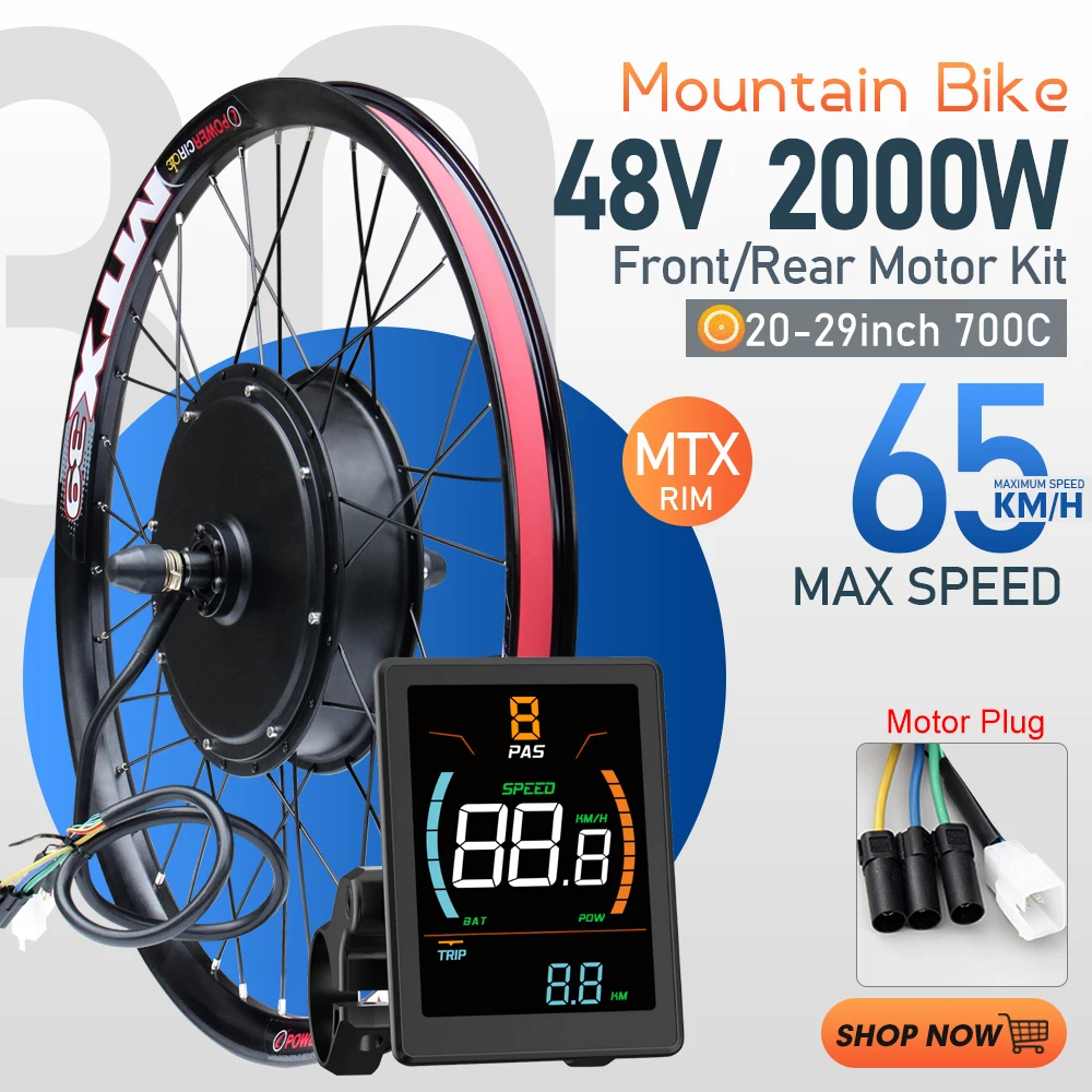 

MTX 48V 2000W Electric Bike Conversion Kit 27.5 28 29 700C Brushless Front/Rear Hub Motor Wheel Drive For eBike Conversion Kit