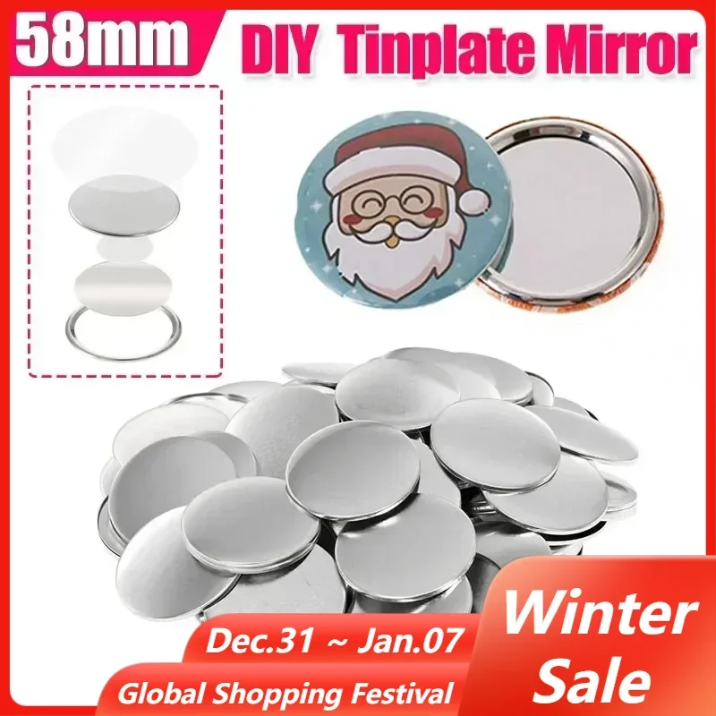 100PC 58mm Pocket Mirror Button Maker Parts Blank Badge Button DIY Making Mini Tinplate Mirror Materials for Badge Press Machine