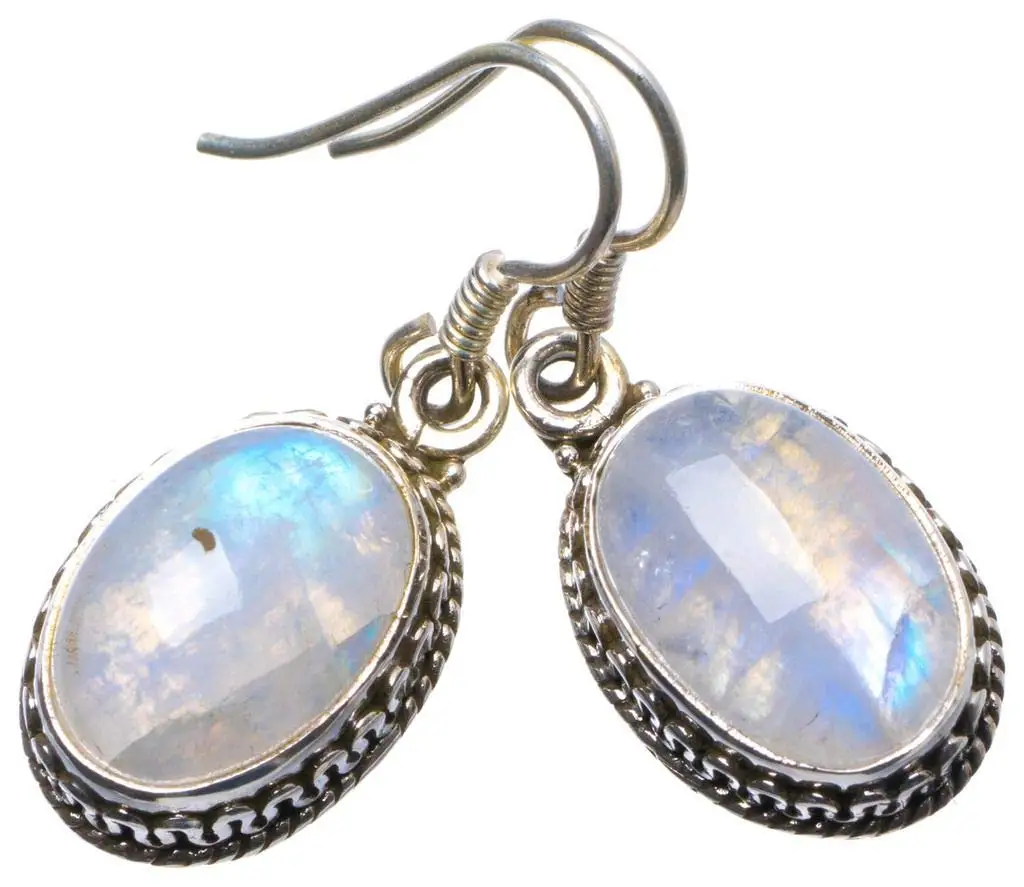 

StarGems® Natural Rainbow Moonstone Handmade Unique 925 Sterling Silver Earrings 1.25" X3558